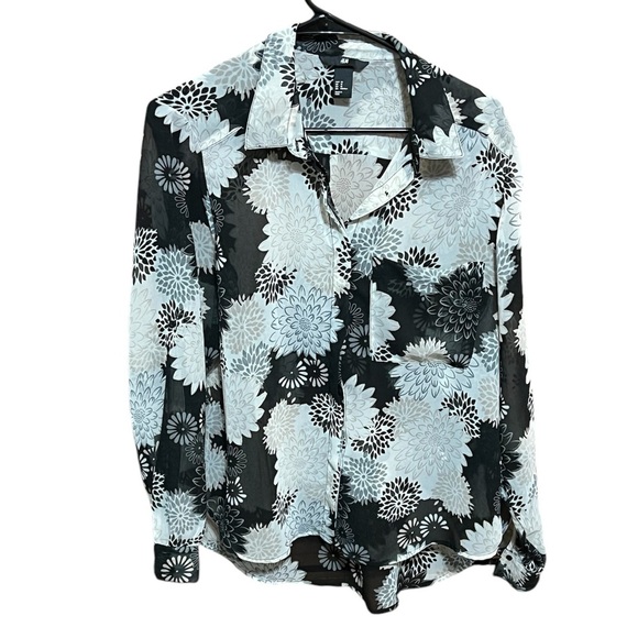 H&M Women Black Flowered Sheer Long Sleeve Size 12 - Picture 1 of 3